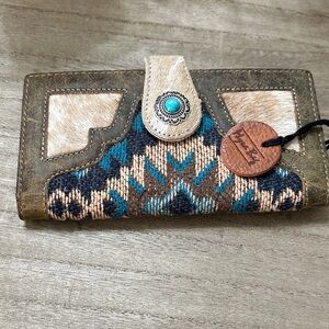 Myra Leather Wallet with Turquoise Accent